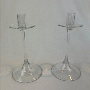 Vintage Pair Swedish Orrefors Blown Glass 7.5" Candlestick Gabriel Candle Holder